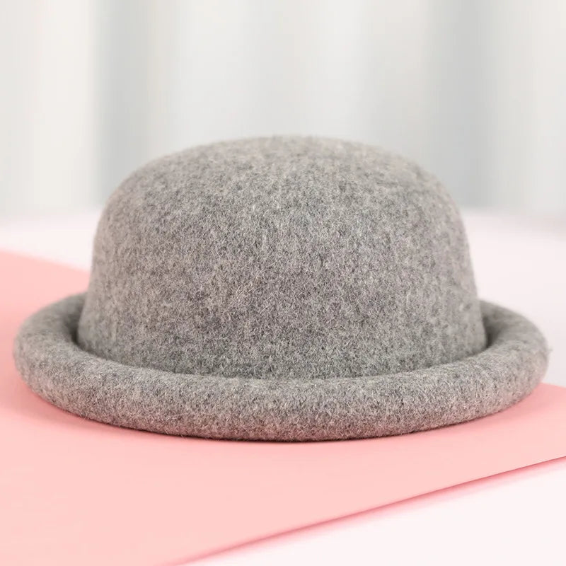 New Arrival Real Wool Hats Women Men Round Top Bonnet Rolled Brim Fedoras Hats