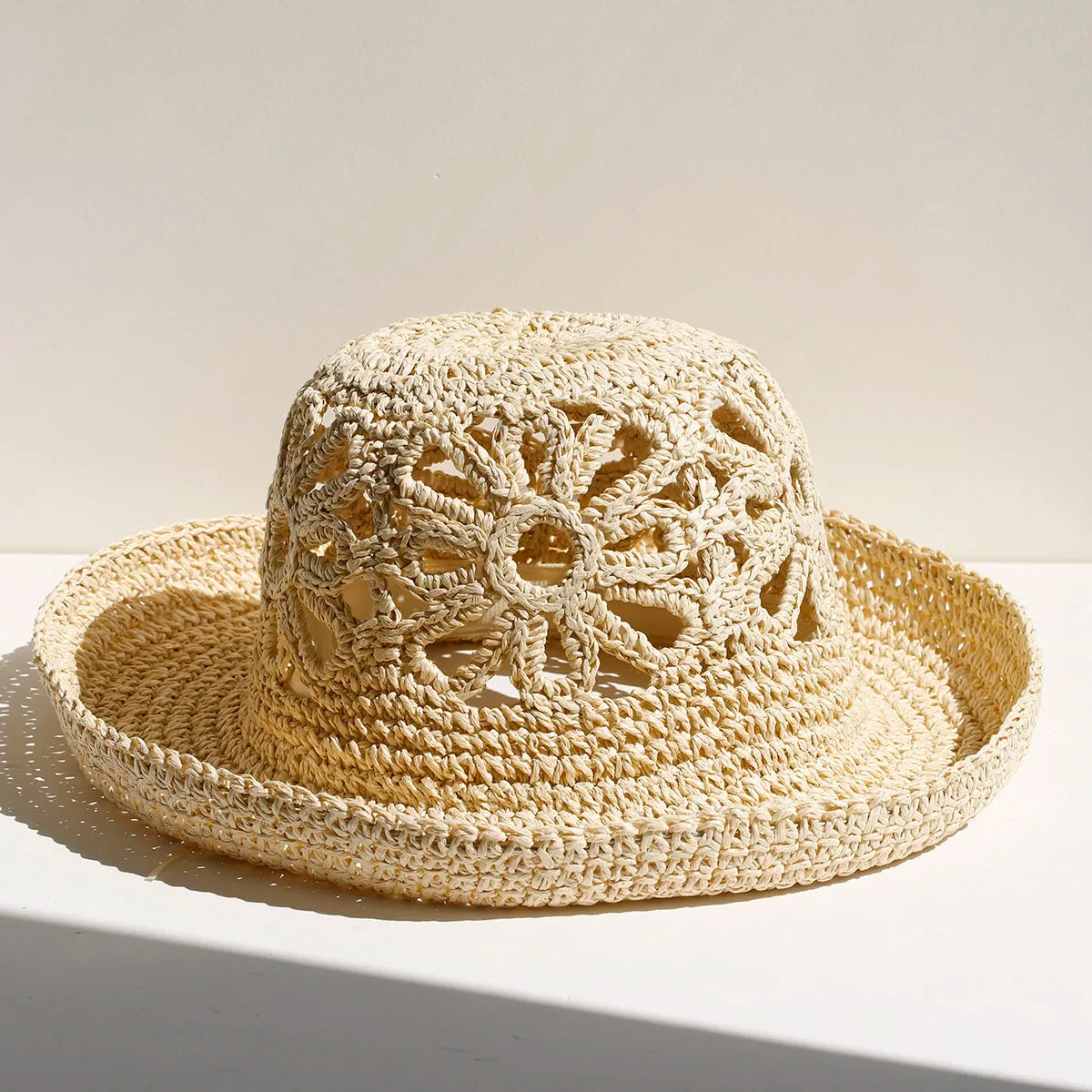 Women Beach Panama Straw Dome Bucket Hat