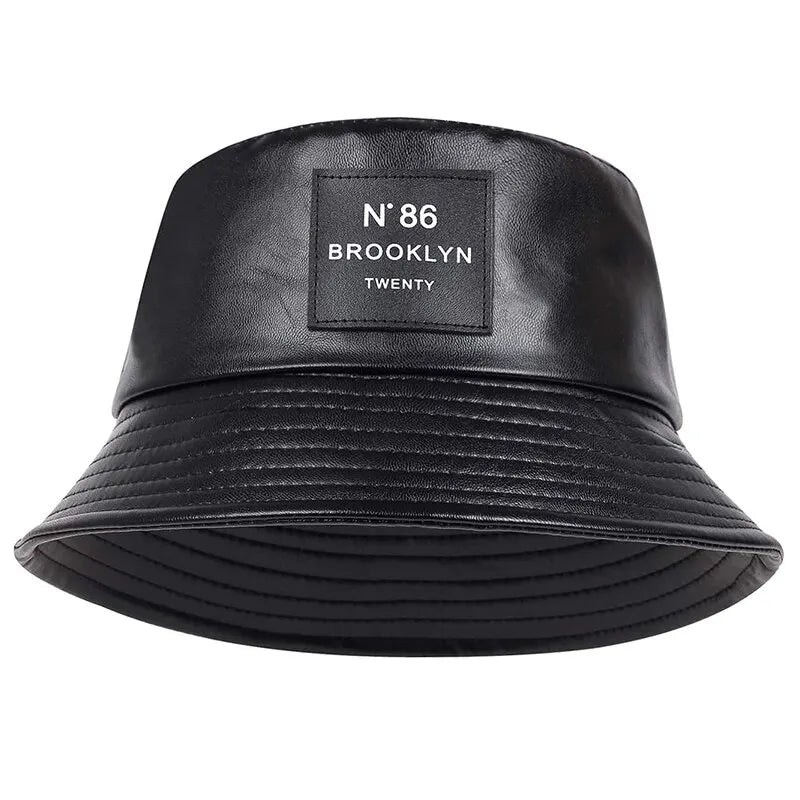 Unisex N86 Label Personality Pu Leather Bucket Hats
