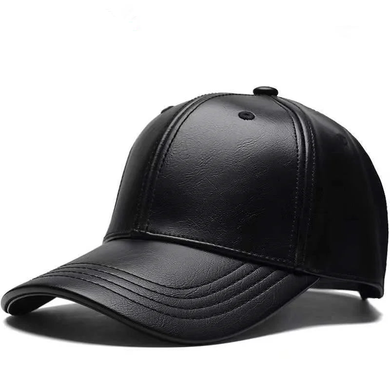 Unisex Solid Men Women Baseball Cap PU Leather