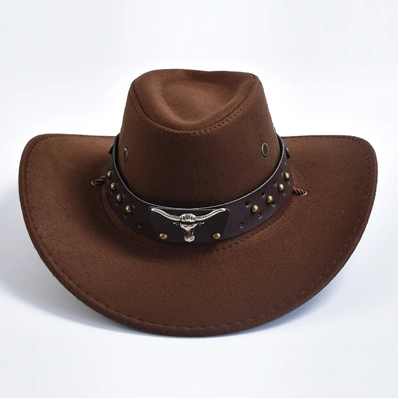 New Artificial Suede Western Cowboy Hats Vintage Big-Edge Gentleman Cowgirl Jazz Hat