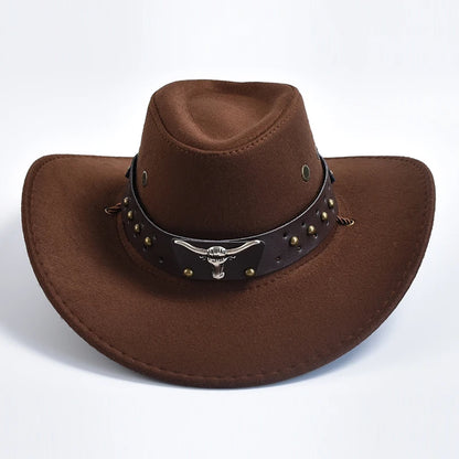 New Artificial Suede Western Cowboy Hats Vintage Big-Edge Gentleman Cowgirl Jazz Hat
