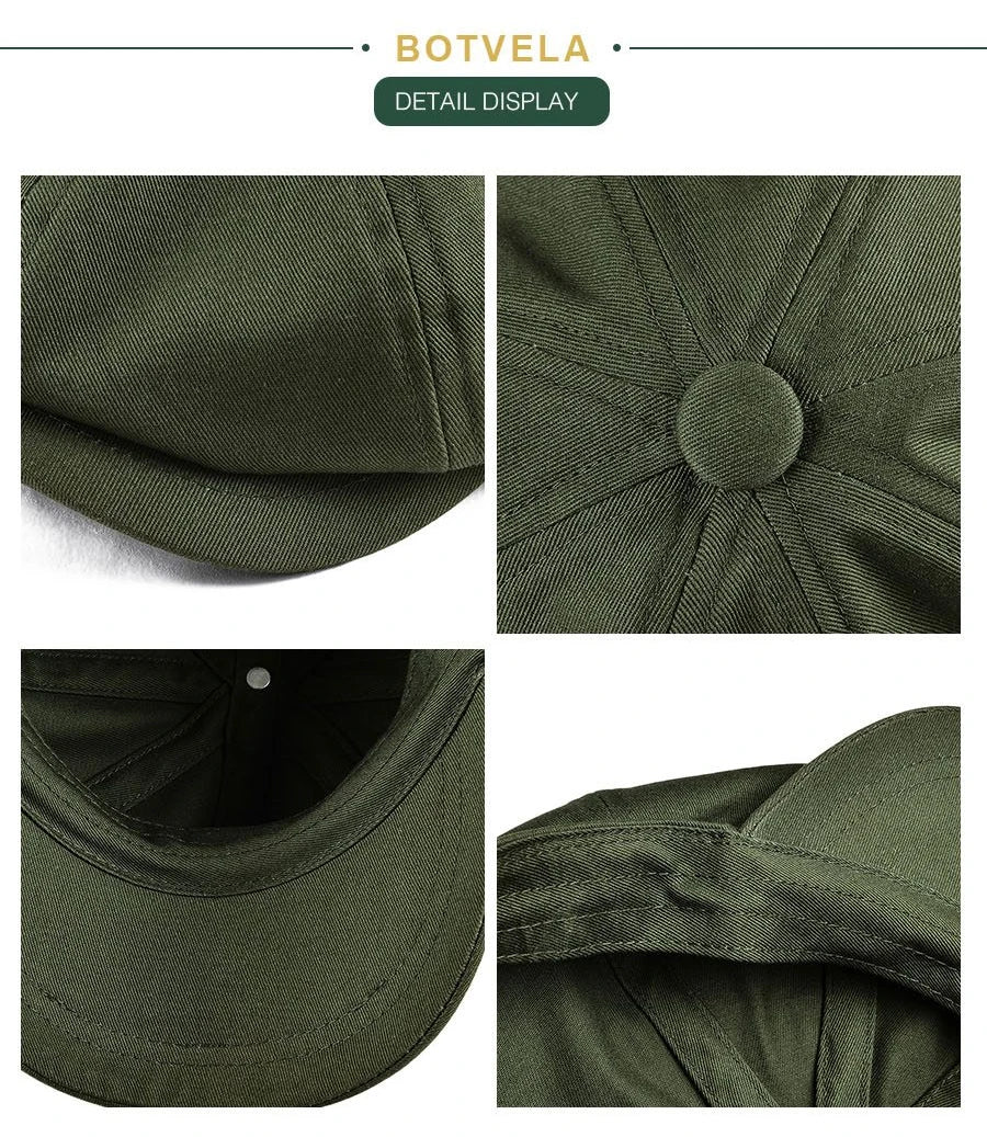 Men's Newsboy Cap Twill Cotton 8 Panel Hat Flat Ivy Cabbie Casual Baker Cap