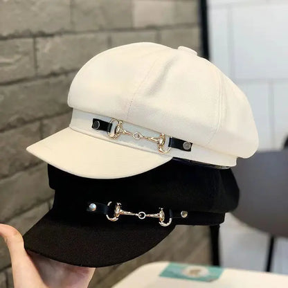 Japanese Retro Berets, Large Head Circumferences, Black And White Caps