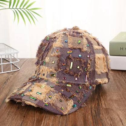 Trendy Western-Style Women's Distressed Denim Baseball Cap