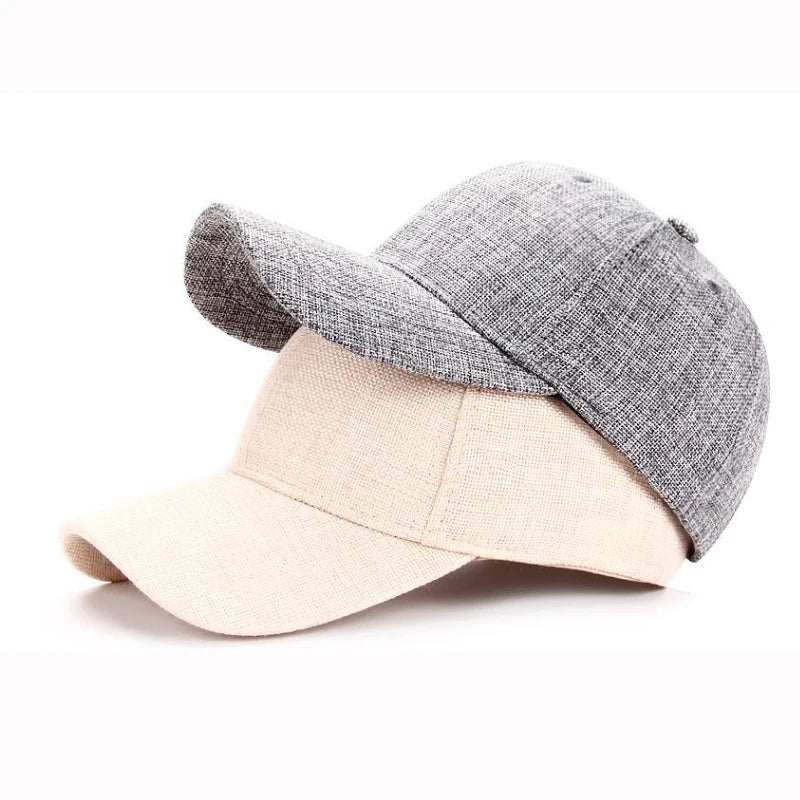 New Big Size Deep Faux Linen Baseball Hats Outdoor