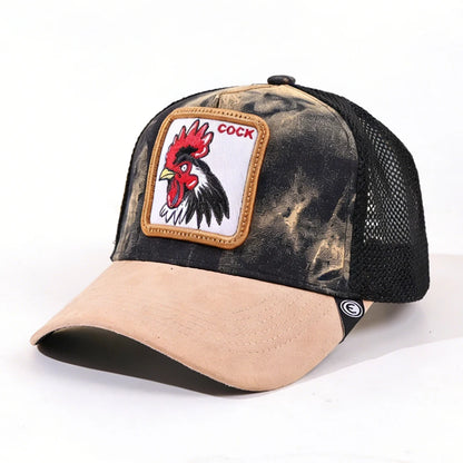 Embroidered Rooster COCK Patch, Distressed Western Streetwear Baseball Cap