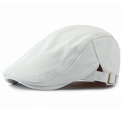 PU Leather Beret Cap Men Black White Coffee Ivy Flat Cap