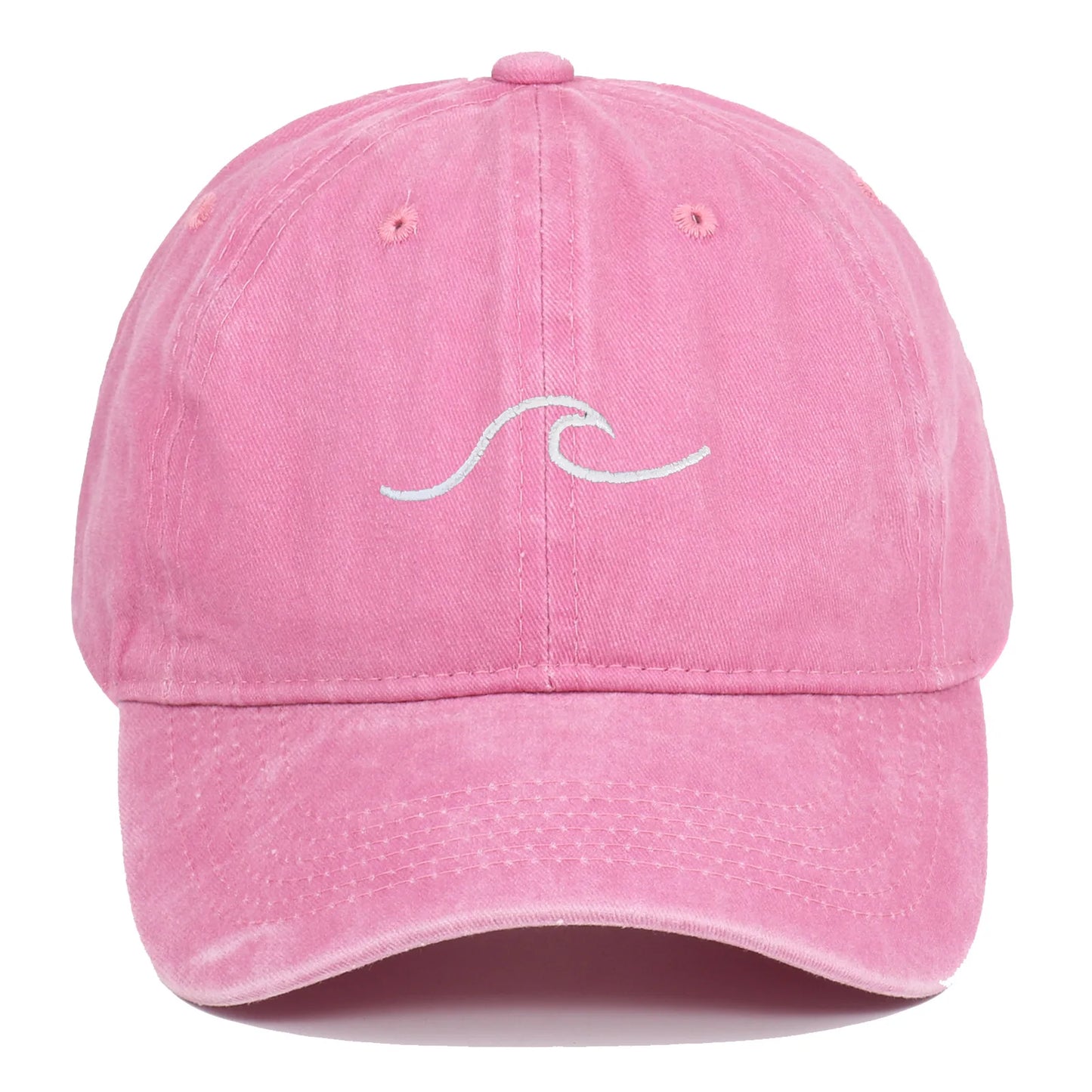 Wave Pattern Embroidered Baseball Cap, Solid Color Washed Retro Hat, Men's and Women's