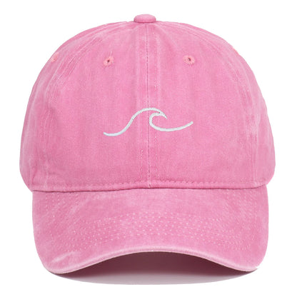 Wave Pattern Embroidered Baseball Cap, Solid Color Washed Retro Hat, Men's and Women's