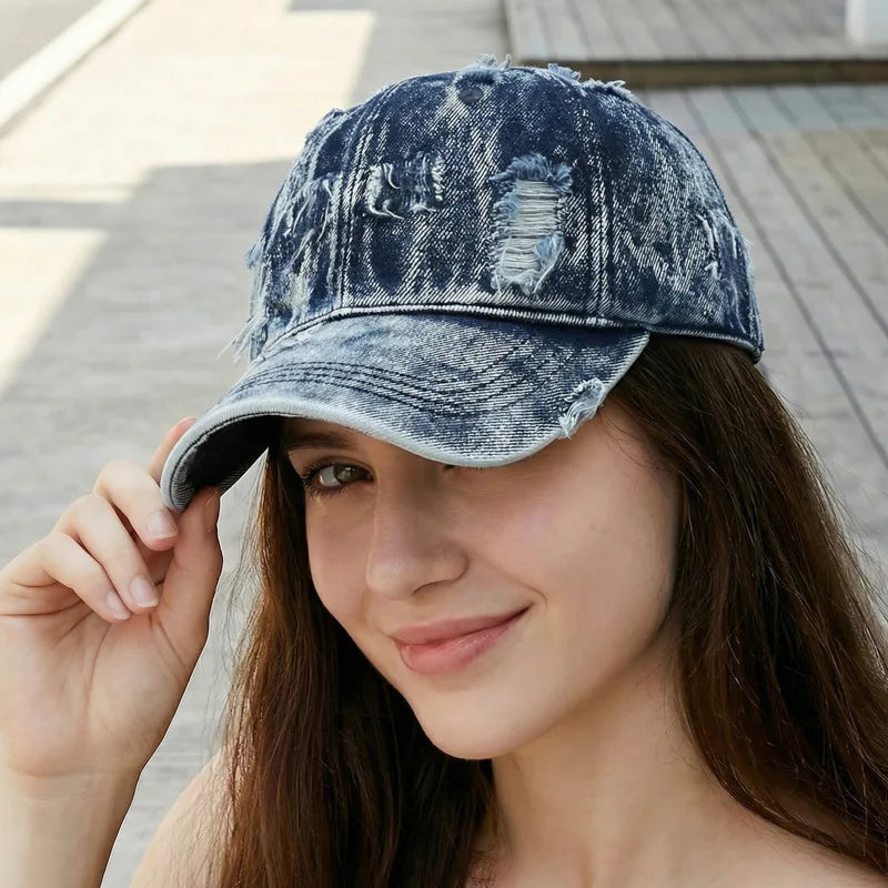 Washed Ripped Denim Baseball Cap