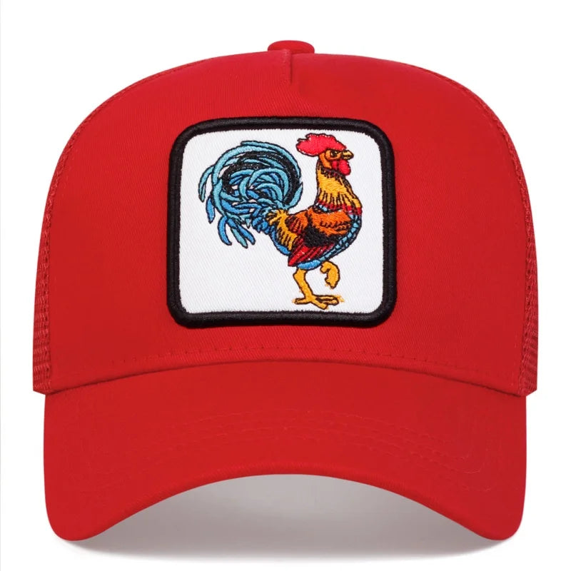 Spring New Animal Embroidery Net Rooster Hat Male and Female