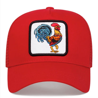 Spring New Animal Embroidery Net Rooster Hat Male and Female