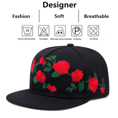 Fashion Fastball Rose Embroidery Hip Hop Snapback Hat Adult Outdoor
