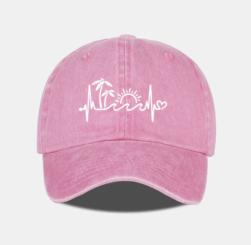 Vintage Washed Palm Tree Sunset Graphic Baseball Cap Adjustable Casual Hat For Daily Travel Beach