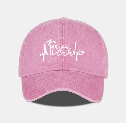 Vintage Washed Palm Tree Sunset Graphic Baseball Cap Adjustable Casual Hat For Daily Travel Beach