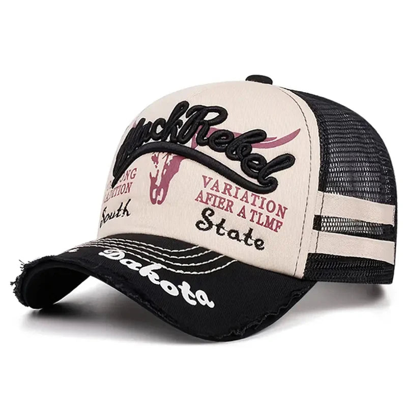 Creative Mesh Hat Cow Head Side Patched Embroidered Hip Hop