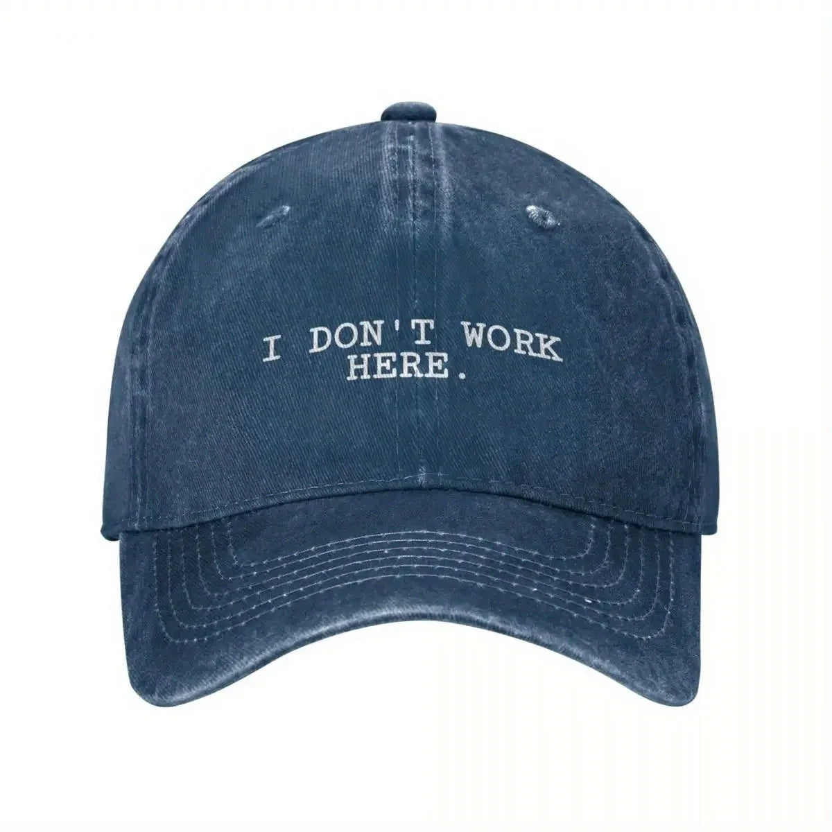 I Don't Work Here Slogan Baseball Cap Cotton Distressed Washed Hat