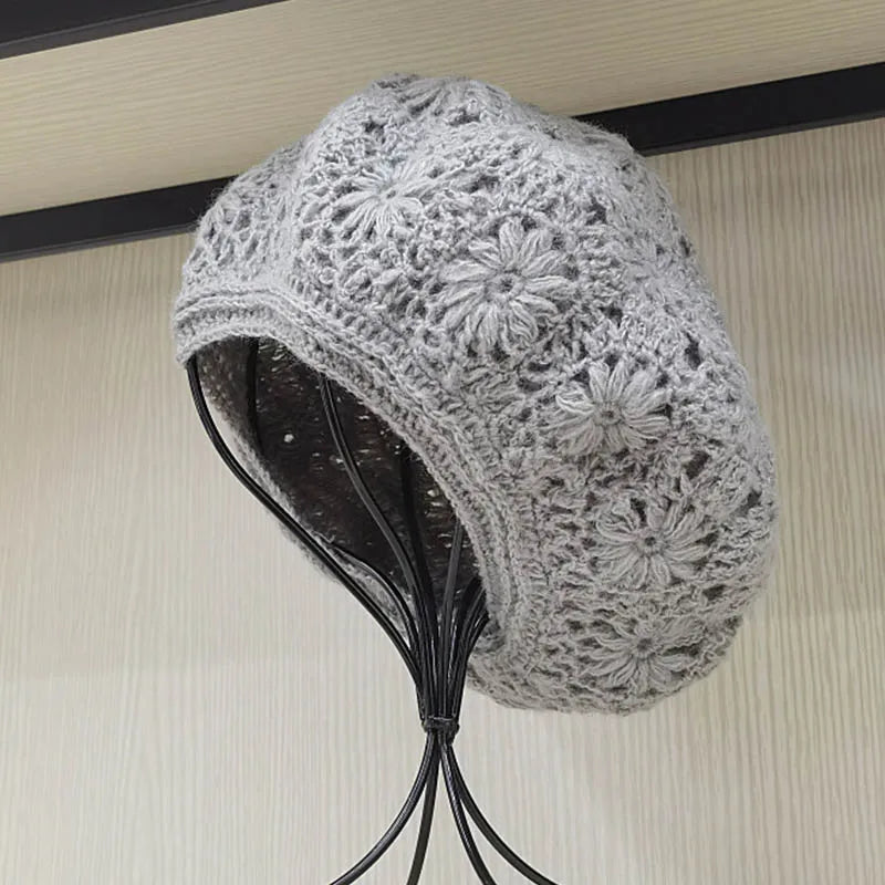 New Winter Crochet Beret For Women Wool Knit Hat
