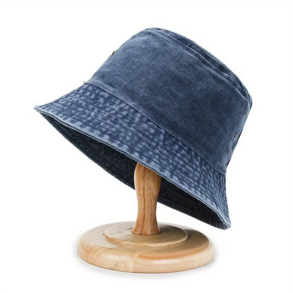 Classic Unisex Denim Bucket Hat Solid Color Washed Distressed Sun Hats