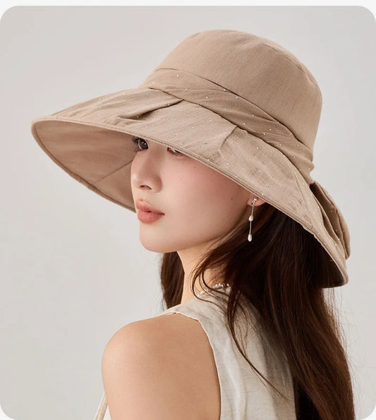 Brimmed Fabric Hat For Women Elegant Foldable Sun Hat