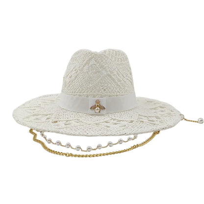 Fashionable Metal Bee Letter Ladies Party Dress Hats Travel Beach Sun Hat