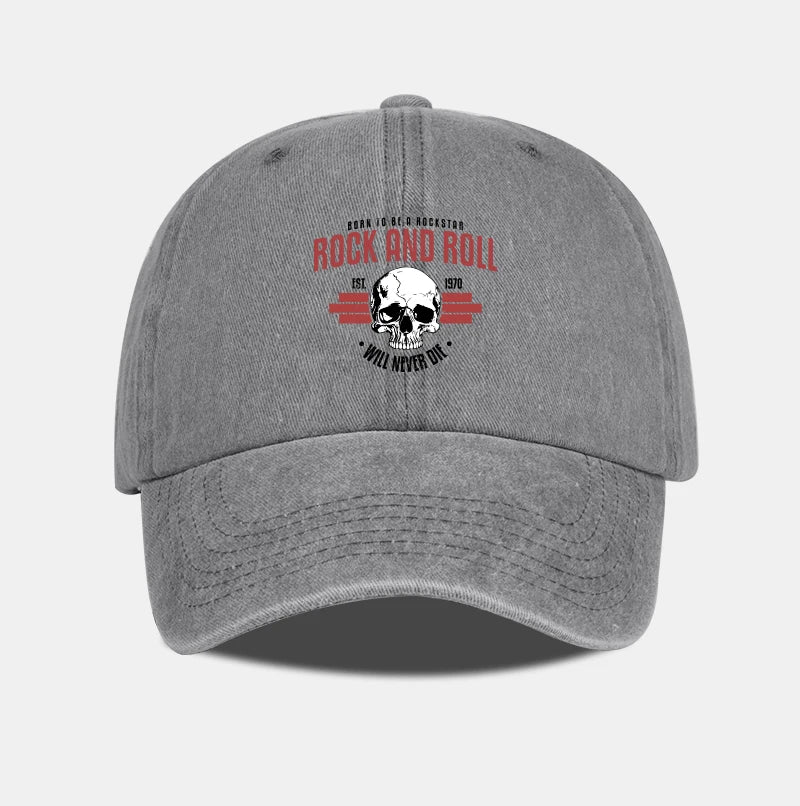 Rock Skull Print Washed Baseball Cap Soft Comfortable Lightweight Breathable Adjustable Style