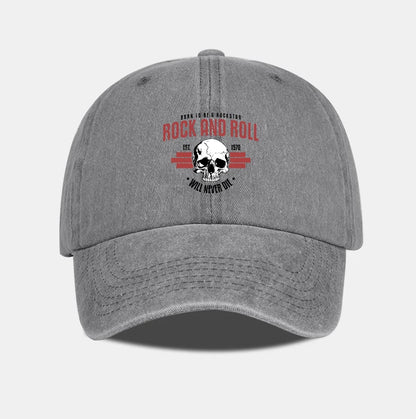 Rock Skull Print Washed Baseball Cap Soft Comfortable Lightweight Breathable Adjustable Style