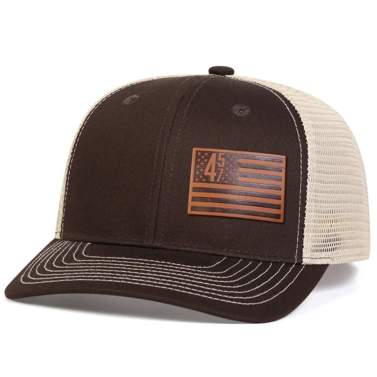 Unisex Brown American Flag 457 Leather Label Baseball Net Caps