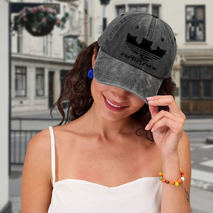 Vintage Washed Baseball Cap Unisex Distressed Snapback Hat Grey Three Black Cats Embroidery Adjustable Dad Hat Streetwear