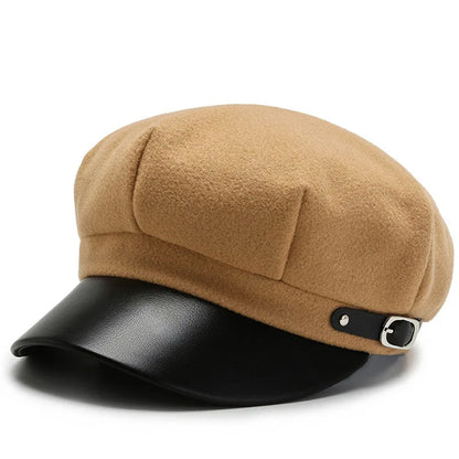 British Style Berets Visor Pu Leather Flat Top Hat