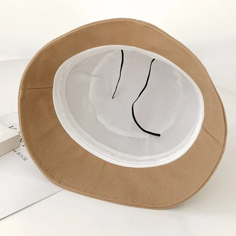 Women Solid Color Bucket Hat Soft Cotton Foldable Visor