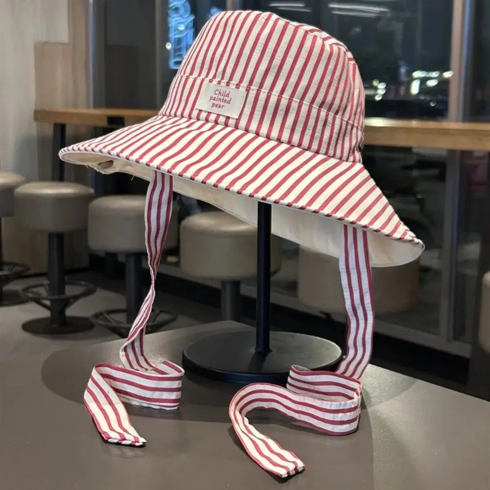 Fashion UV Protection Bucket Hat Striped Wide Brim Fishermen Cap