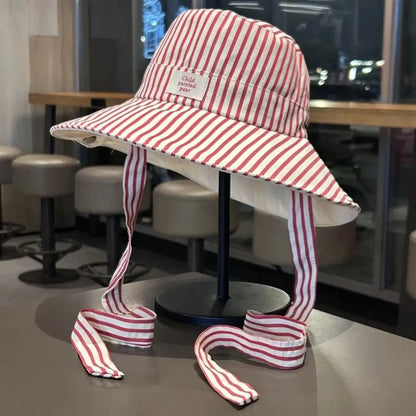 Fashion UV Protection Bucket Hat Striped Wide Brim Fishermen Cap
