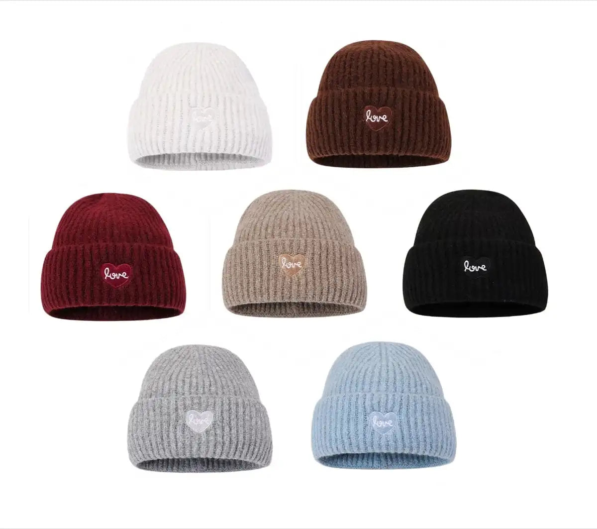 Love Heart Embroidered Woolen Hat Warm Ear-Protecting Cold Hat