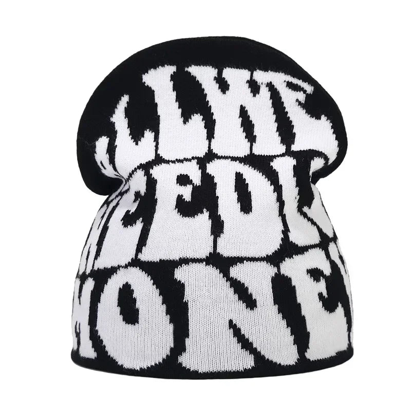 Y2K Letter Knitted Winter Autumn Beanie Cap Men Women
