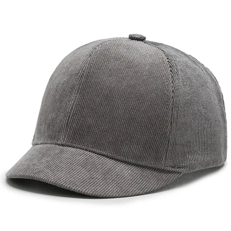 Men's Short Brim Baseball Cap Casual Solid Corduroy Soft Top Cap