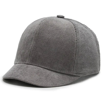 Men's Short Brim Baseball Cap Casual Solid Corduroy Soft Top Cap