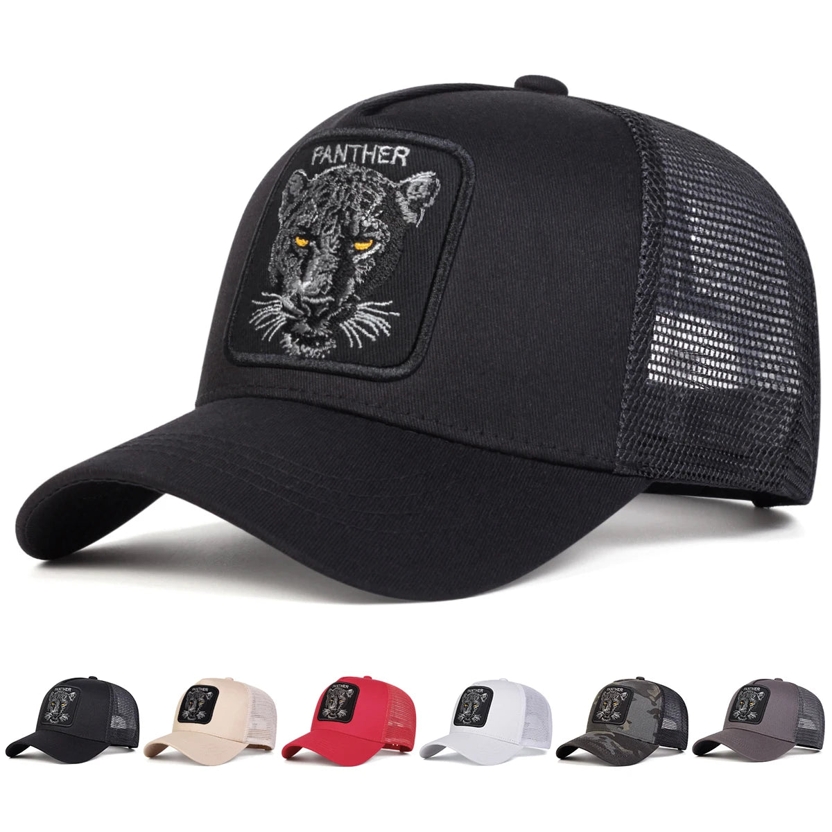 Unisex Panther Embroidery Baseball Net Caps Spring and Summer