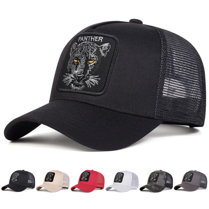 Unisex Panther Embroidery Baseball Net Caps Spring and Summer