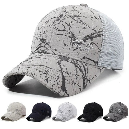 Men Women Camo Stone Print Mesh Trucker Cap