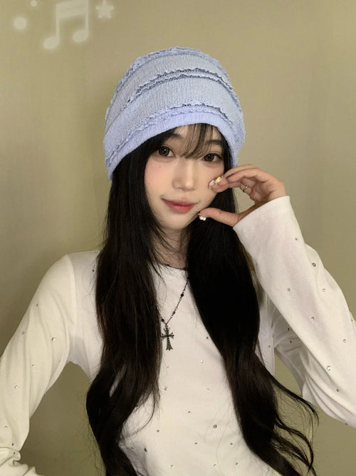 Women's Retro Checked Distressed Beanie Soft, Durable, Breathable