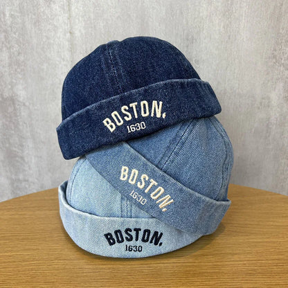 Washed Denim Baby Brimless Hat Retro Letter Embroidered Melon Cap For Kids