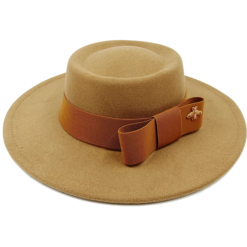 Bow Tie Fedora Hat Winter Round Bumpy Surface Flat Top