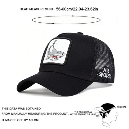 Unisex Shark Patch Embroidery Baseball Net Caps Spring Summer