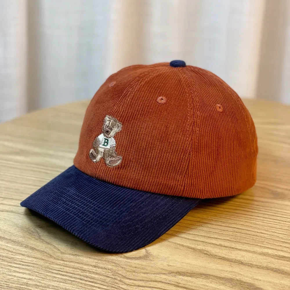 Cute Embroidered Bear Baseball Hat Breathable Wide Brim