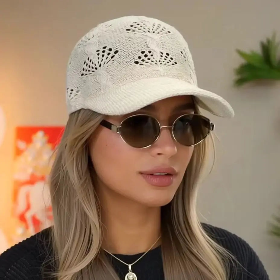 Summer Glossy Openwork Knit Baseball Cap