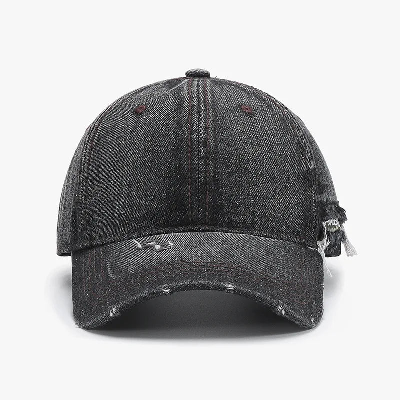 Denim Baseball Cap For Men Cotton Hats Distressed Ripped Large Caps