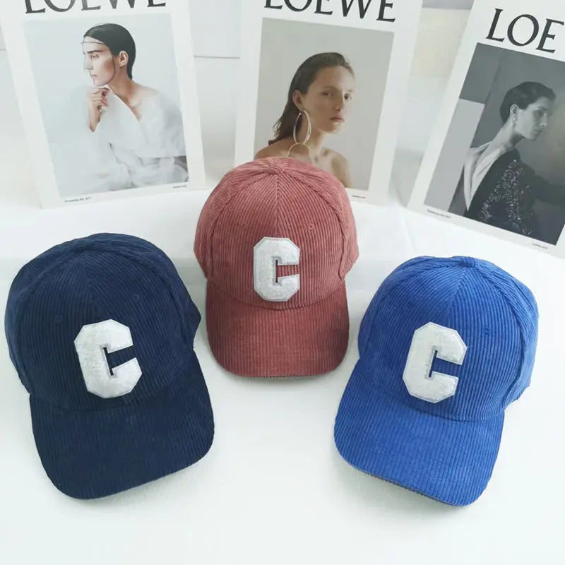 Corduroy Baseball Cap Ladirs Fashion C Letter