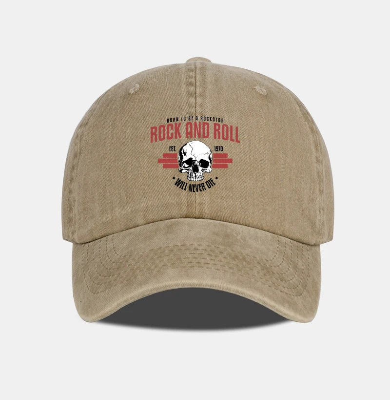 Rock Skull Print Washed Baseball Cap Soft Comfortable Lightweight Breathable Adjustable Style